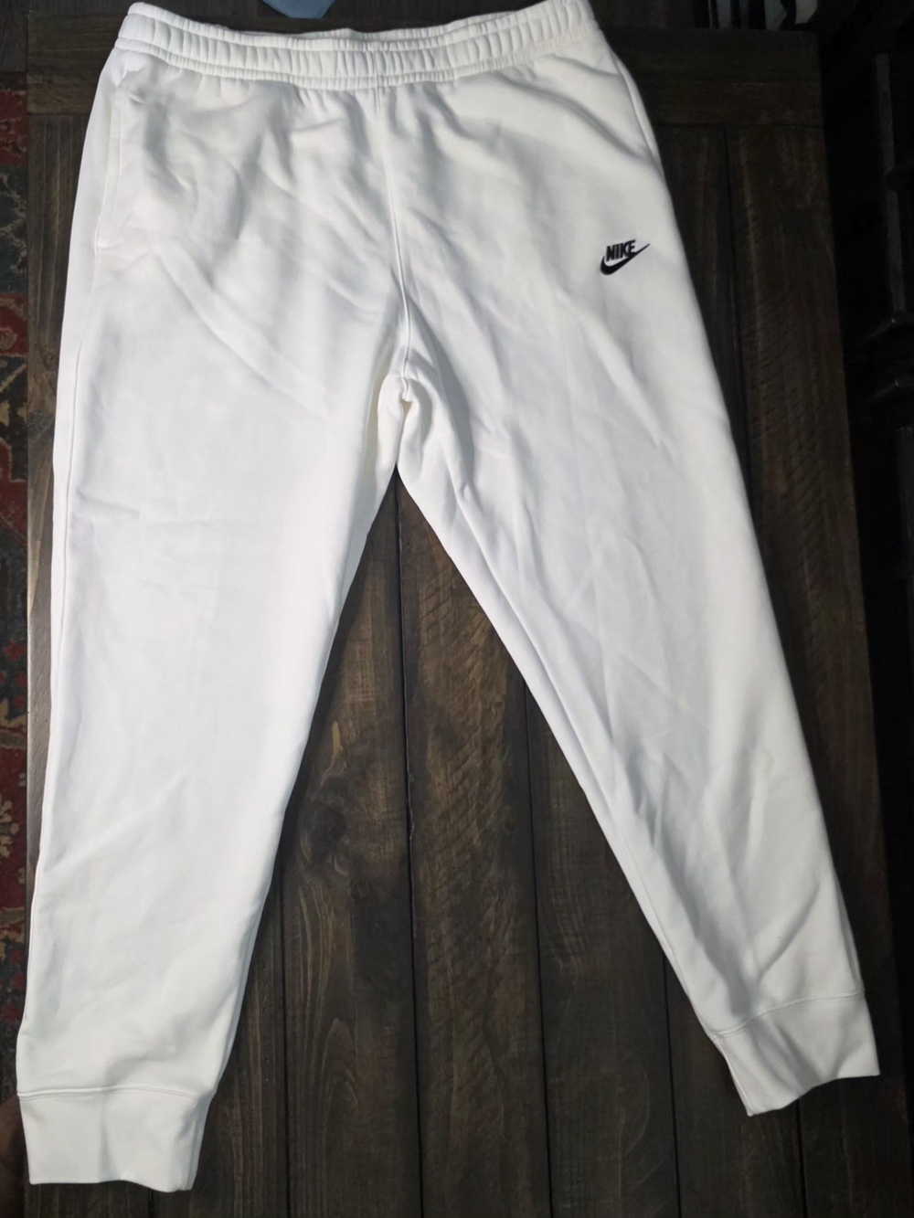 Nike White Fleece Joggers with Black Swoosh